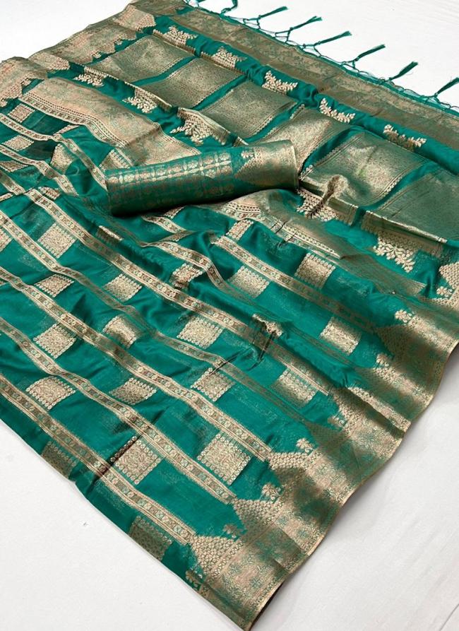 Banarasi Silk Dark Green Festival Wear Weaving Saree